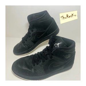 Nike Air Jordan 1 Womens Mid 'Black Glitter' - Size 7.5 - BQ6472-001